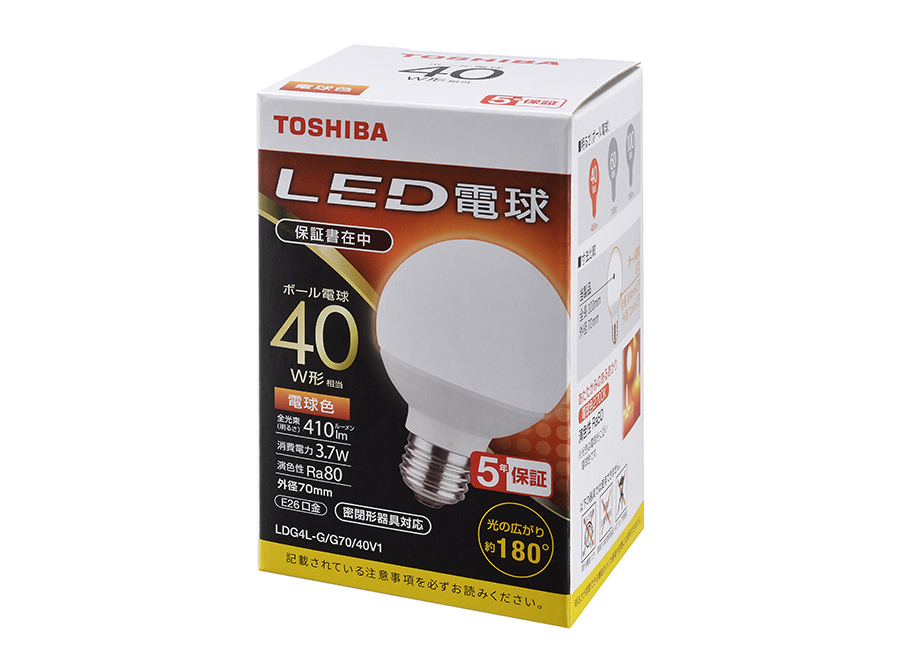 10個セット) LED電球 E26口金 ボール電球40W形相当 電球色 東芝