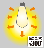 配光角約300°（フィラメント電球・ST形）